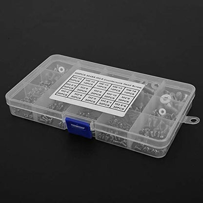 Ensemble de vis à bouton plat hexagonal de 320 pièces, M2 M3 M4 M5 Vis à tête fraisée 304 Vis en acier inoxydable Écrous et rondelles Ensembles d'assortiment avec boîte de rangement
