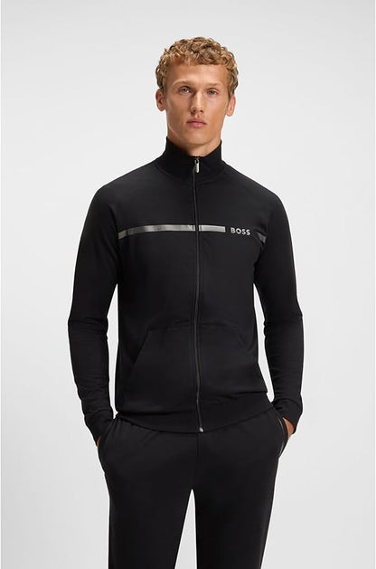 BOSS Hommes Authentic Jacket Z Veste en molleton de coton à rayure et logo
