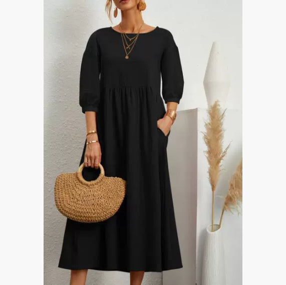 Robe "Everyday-Pocket" – Coupe A-Line, Col Rond & Confort Absolu