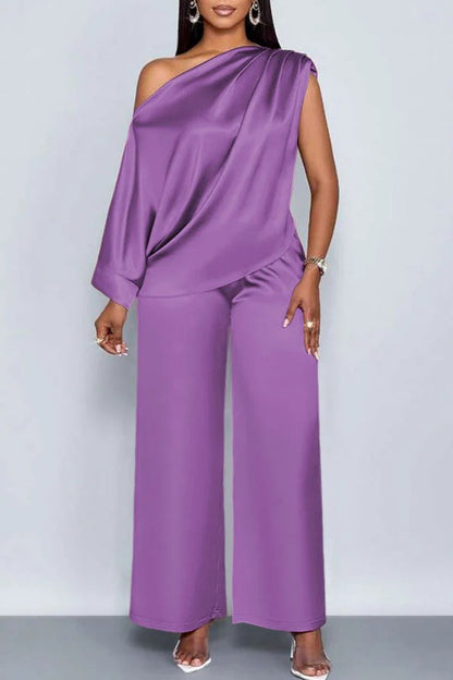 transfrontalier été décontracté Costume en satin pour femmes Col incliné Ensemble de pantalons à manches courtes