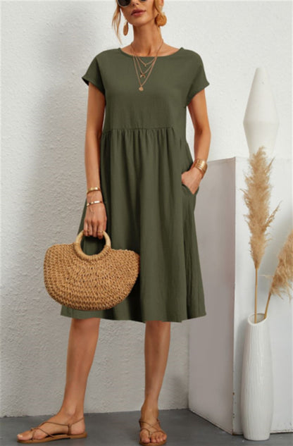 Robe "Everyday-Pocket" – Coupe A-Line, Col Rond & Confort Absolu