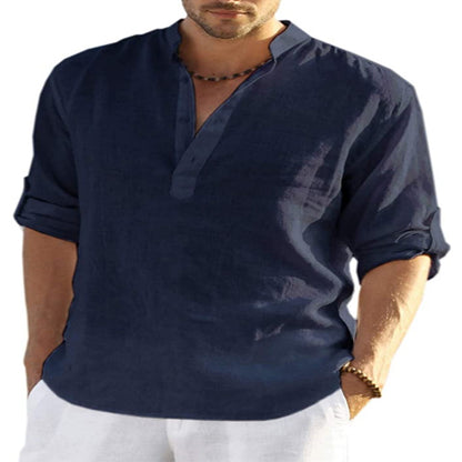 Chemise "Zenith-Linen" – Col Montant, Coupe Ample en Lin & Coton Respirant