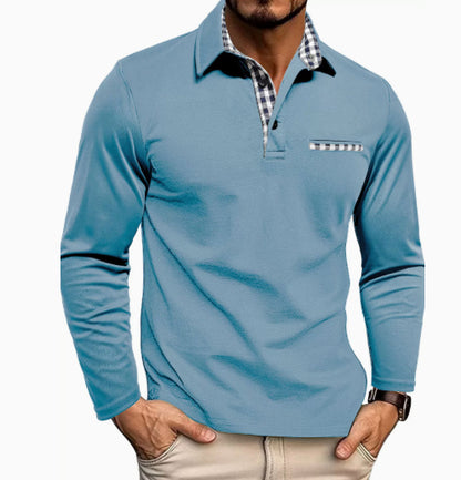 Polo "Urban-Check" – Manches Longues, Col à Revers & Détails à Carreaux Contrastés