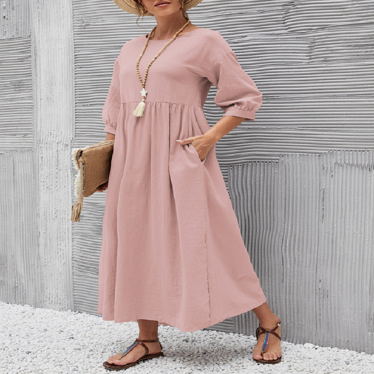 Robe "Everyday-Pocket" – Coupe A-Line, Col Rond & Confort Absolu
