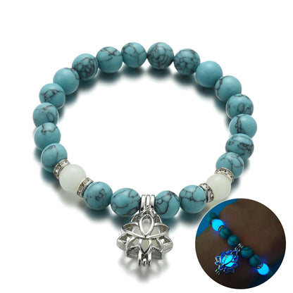 Bracelet "Lotus Lumineux" – Pierre Naturelle, Énergie Yoga & Perles Phosphorescen