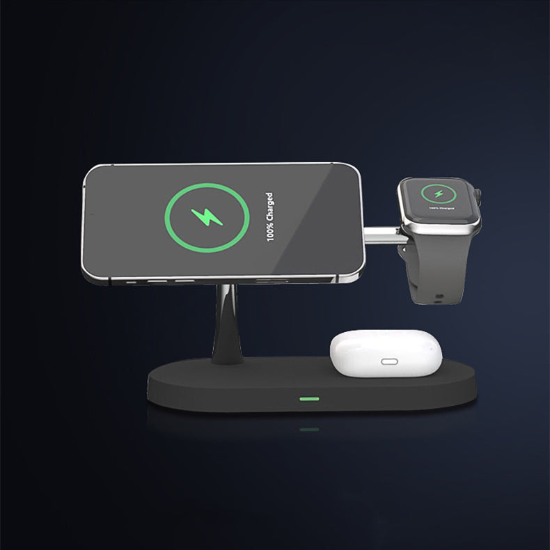 Multifonctionnel cinq en un magnétique sans fil chargeur de montre casque de bureau support de téléphone portable chargeur 15W charge rapide