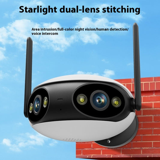 Caméra de surveillance sans fil à écran d'épissure binoculaire angle large 180°