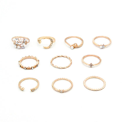 Ensemble "Cosmic-Boho" – Lot de 10 Bagues Artisanales Lune, Étoile & Nature