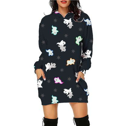 Robe-Sweat "Spooky-Vibe" – Sweat à Capuche Long Imprimé Halloween avec Poches