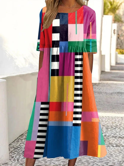 Robe ample décontractée pour femmes Retro Ocean Art Printemps