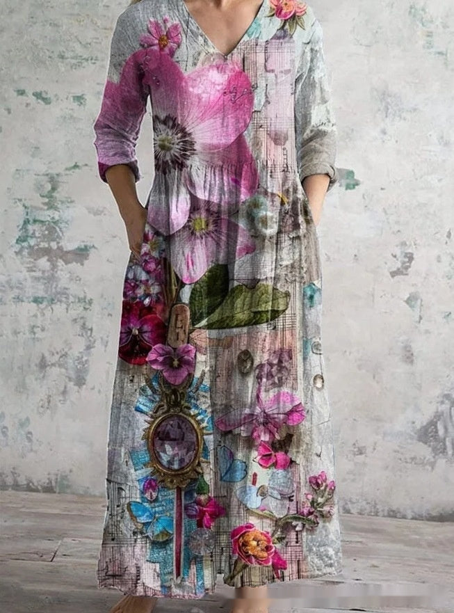Robe de Saison à Motifs Floraux et Relief 3D