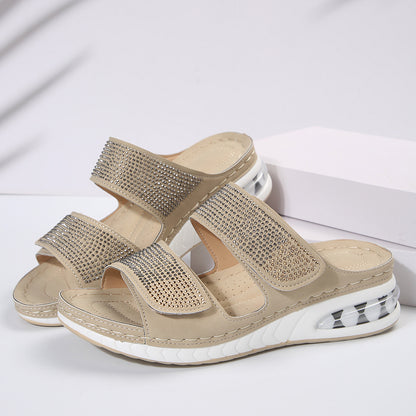 Sandales "Sparkle-Step" à Coussin d'Air – Strass Élégants & Semelle Compensée