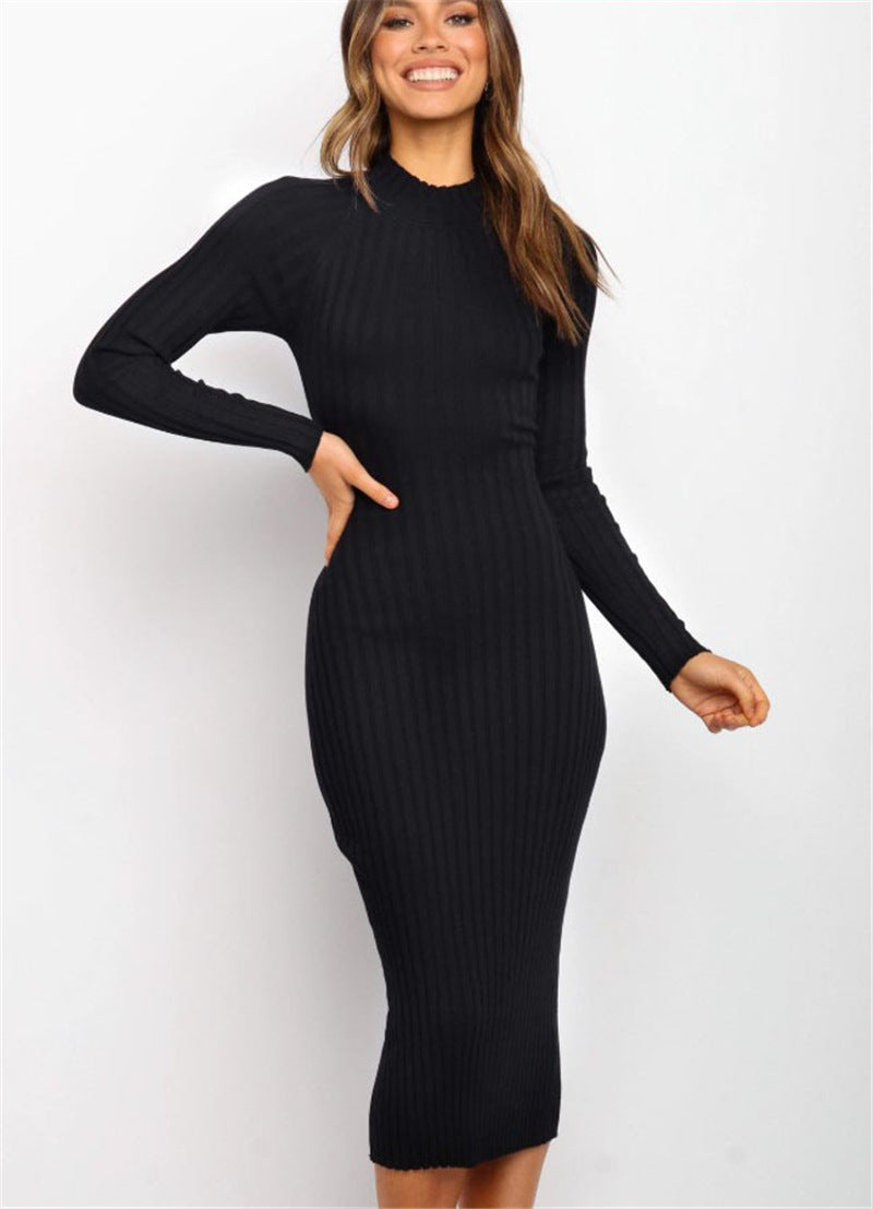 Robe "Elegance-Knot" – Robe Midi en Maille Côtelée avec Dos Nu Croisé