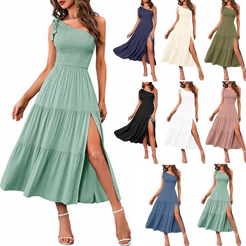 Robe "Ethereal-One" – Coupe Asymétrique à une Épaule, Bustier Smocké & Ourlet Plissé