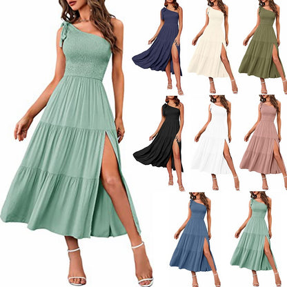 Robe "Ethereal-One" – Coupe Asymétrique à une Épaule, Bustier Smocké & Ourlet Plissé