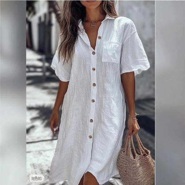 Robe Chemise "Elegance-Flow" – Coupe Ample, Col à Revers & Boutonnage Classique
Le chic minimaliste pour un été tout en confort