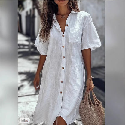 Robe Chemise "Elegance-Flow" – Coupe Ample, Col à Revers & Boutonnage Classique
Le chic minimaliste pour un été tout en confort