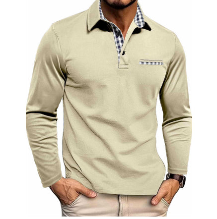 Polo "Urban-Check" – Manches Longues, Col à Revers & Détails à Carreaux Contrastés