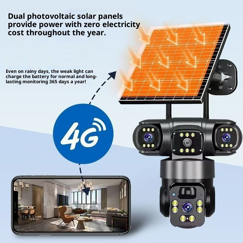 Caméra de surveillance solaire sans plug-in multi objectifs