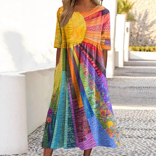 Robe ample décontractée pour femmes Retro Ocean Art Printemps