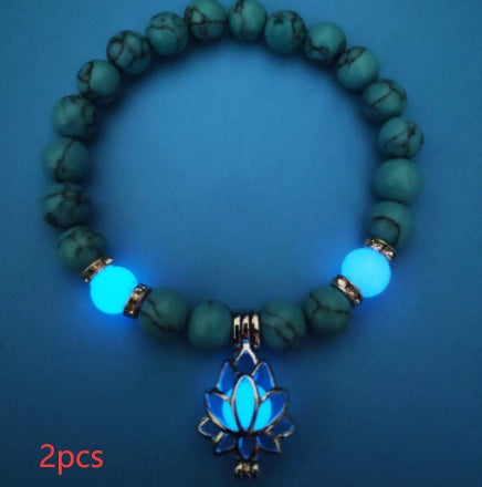 Bracelet "Lotus Lumineux" – Pierre Naturelle, Énergie Yoga & Perles Phosphorescen