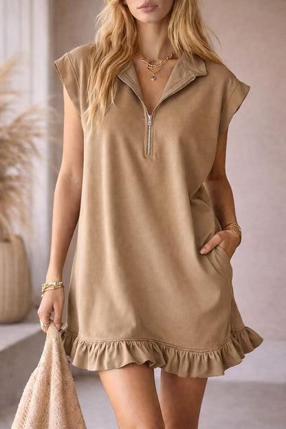 Robe "Urban-Pocket" – Col en V, Sans Manches & Doubles Poches Frontales