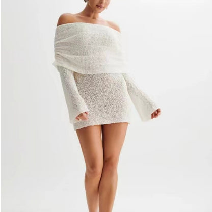 Robe "Saphir" en Maille Ajourée – Style Crochet & Coupe Évasée