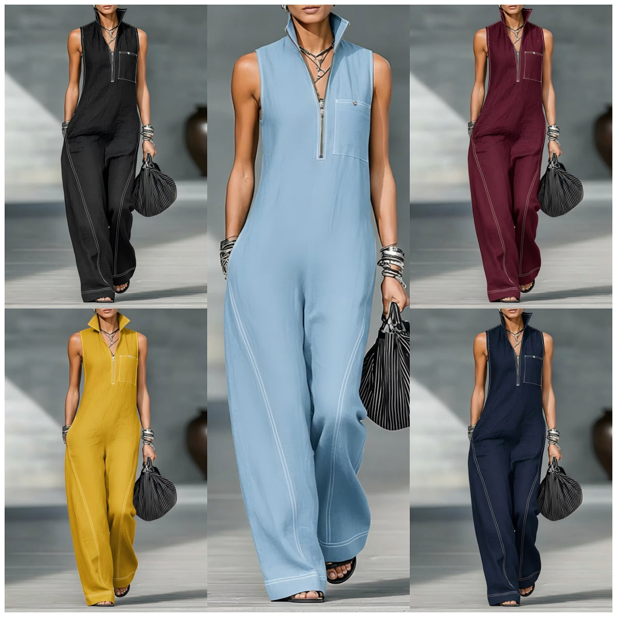 Combinaison "City-Sleek" – Col Montant, Taille Ajustée & Poches Latérales Pratiques
L'élégance minimaliste pour une silhouette élancée