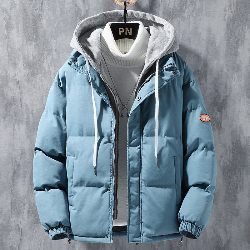 Veste à capuche de mode Hommes Hiver Coupe-vent épaissi faux manteau deux pièces Solide Loisirs Sports Veste en coton