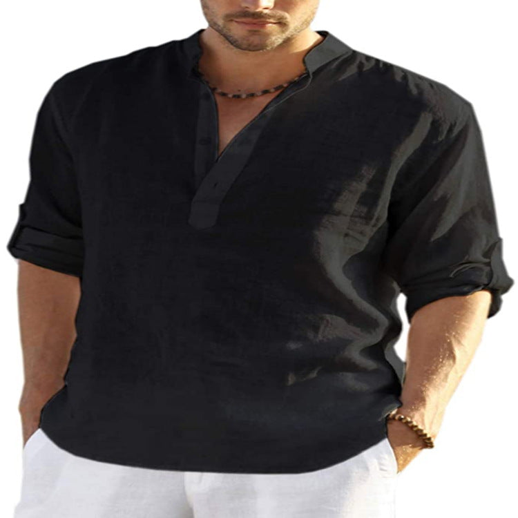 Chemise "Zenith-Linen" – Col Montant, Coupe Ample en Lin & Coton Respirant