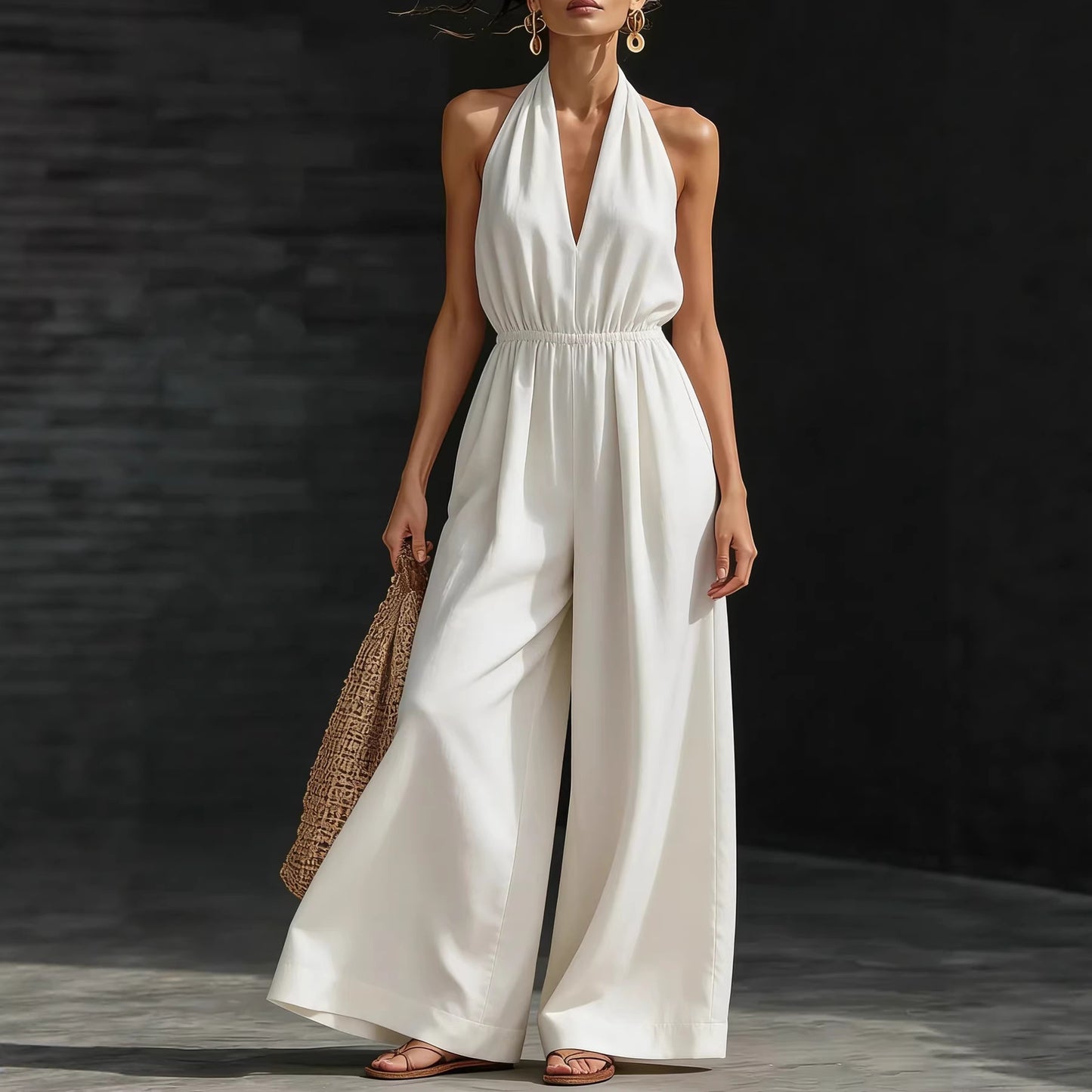 Combinaison "Night-Star" – Col en V Profond, Taille Haute & Jambes Fluides