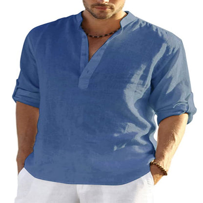 Chemise "Zenith-Linen" – Col Montant, Coupe Ample en Lin & Coton Respirant