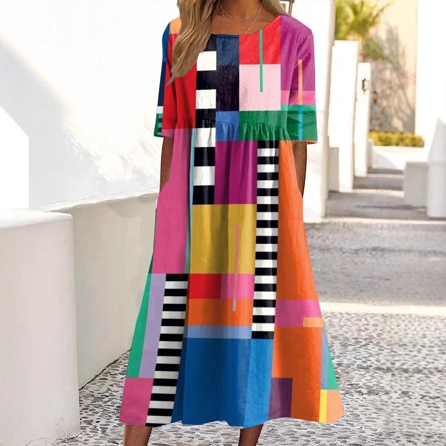 Robe ample décontractée pour femmes Retro Ocean Art Printemps