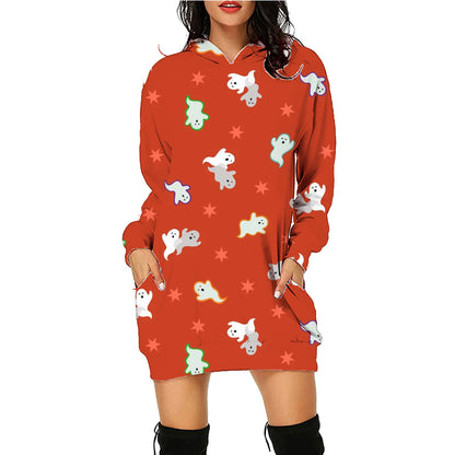 Robe-Sweat "Spooky-Vibe" – Sweat à Capuche Long Imprimé Halloween avec Poches